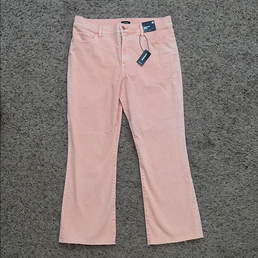 Express Peach Flare Raw Hem Jeans